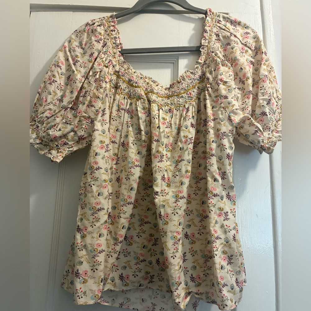 DOEN Portia Embroidered Puff Sleeve Top in Feathered Floral - Size Large - Picture 7 of 7